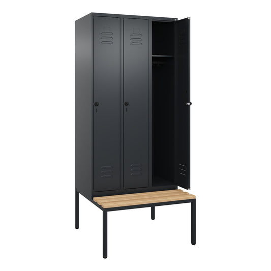 C+P Kleiderspind Classic PLUS 1.200 x 2.120 x 815 mm (B x H x T) 4 Abteile Stahl/Holz Farbe der Front: schwarzgrau Farbe des Korpus: schwarzgrau