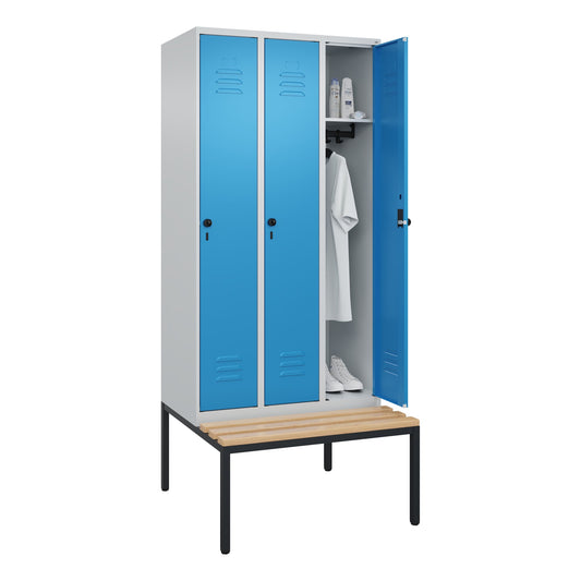 C+P Kleiderspind Classic PLUS 900 x 2.120 x 815 mm (B x H x T) 3 Abteile Stahl/Holz Farbe der Front: lichtblau Farbe des Korpus: lichtgrau