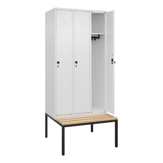 C+P Kleiderspind Classic PLUS 900 x 2.120 x 815 mm (B x H x T) 3 Abteile Stahl/Holz Farbe der Front: verkehrsweiß Farbe des Korpus: verkehrsweiß