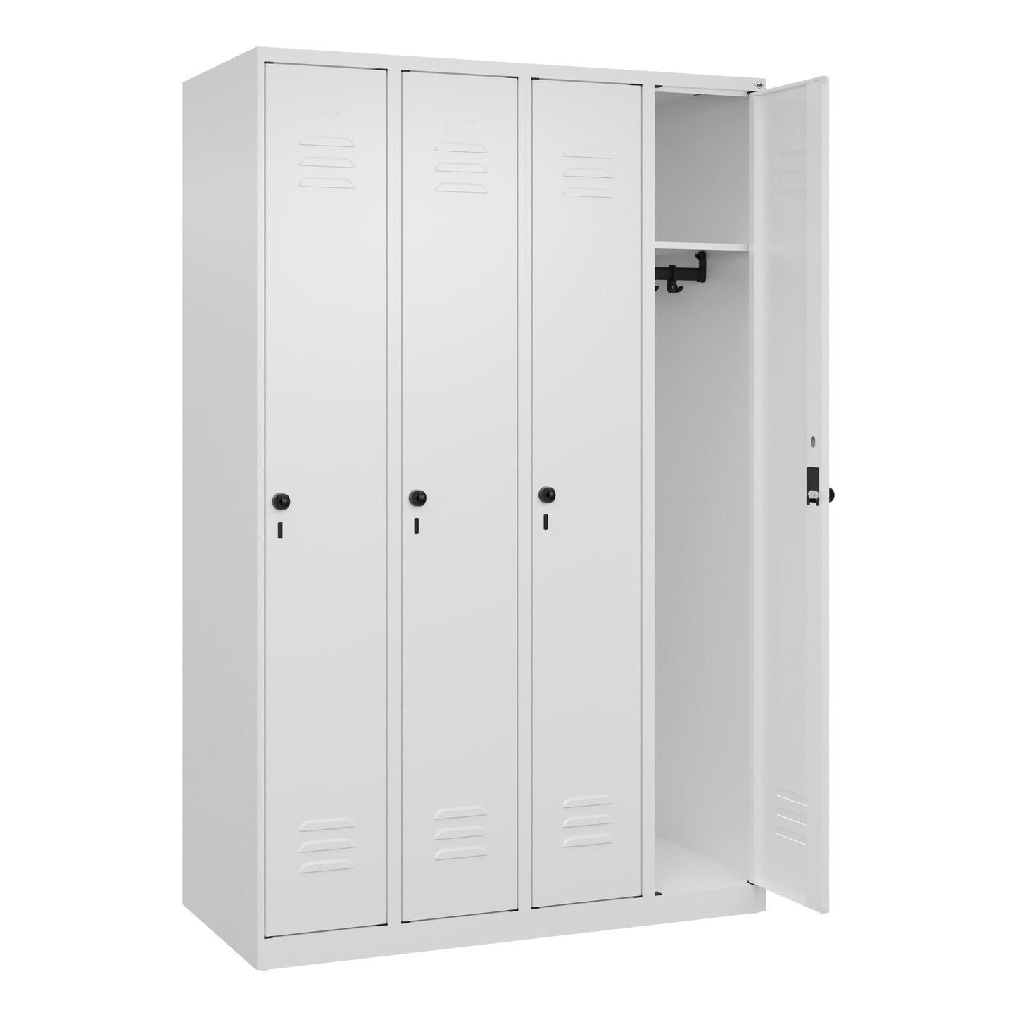 C+P Kleiderspind Classic PLUS 1.200 x 1.850 x 500 mm (B x H x T) 4 Abteile Stahl Farbe der Front: verkehrsweiß Farbe des Korpus: verkehrsweiß