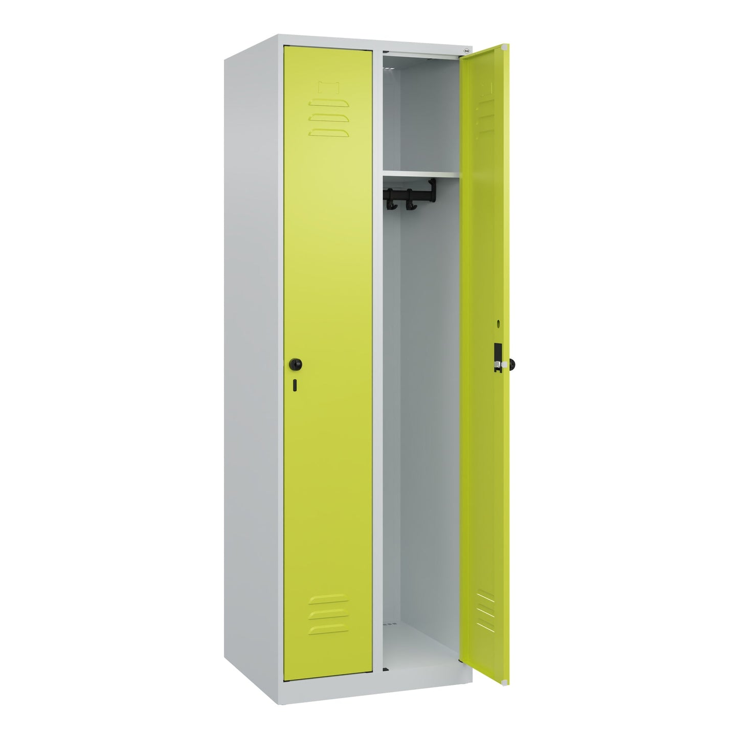 C+P Kleiderspind Classic PLUS 600 x 1.850 x 500 mm (B x H x T) 2 Abteile Stahl Farbe der Front: clowngrün Farbe des Korpus: lichtgrau