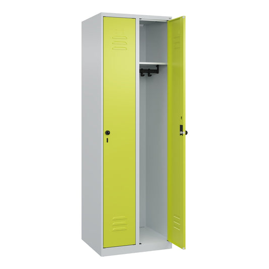 C+P Kleiderspind Classic PLUS 600 x 1.850 x 500 mm (B x H x T) 2 Abteile Stahl Farbe der Front: clowngrün Farbe des Korpus: lichtgrau