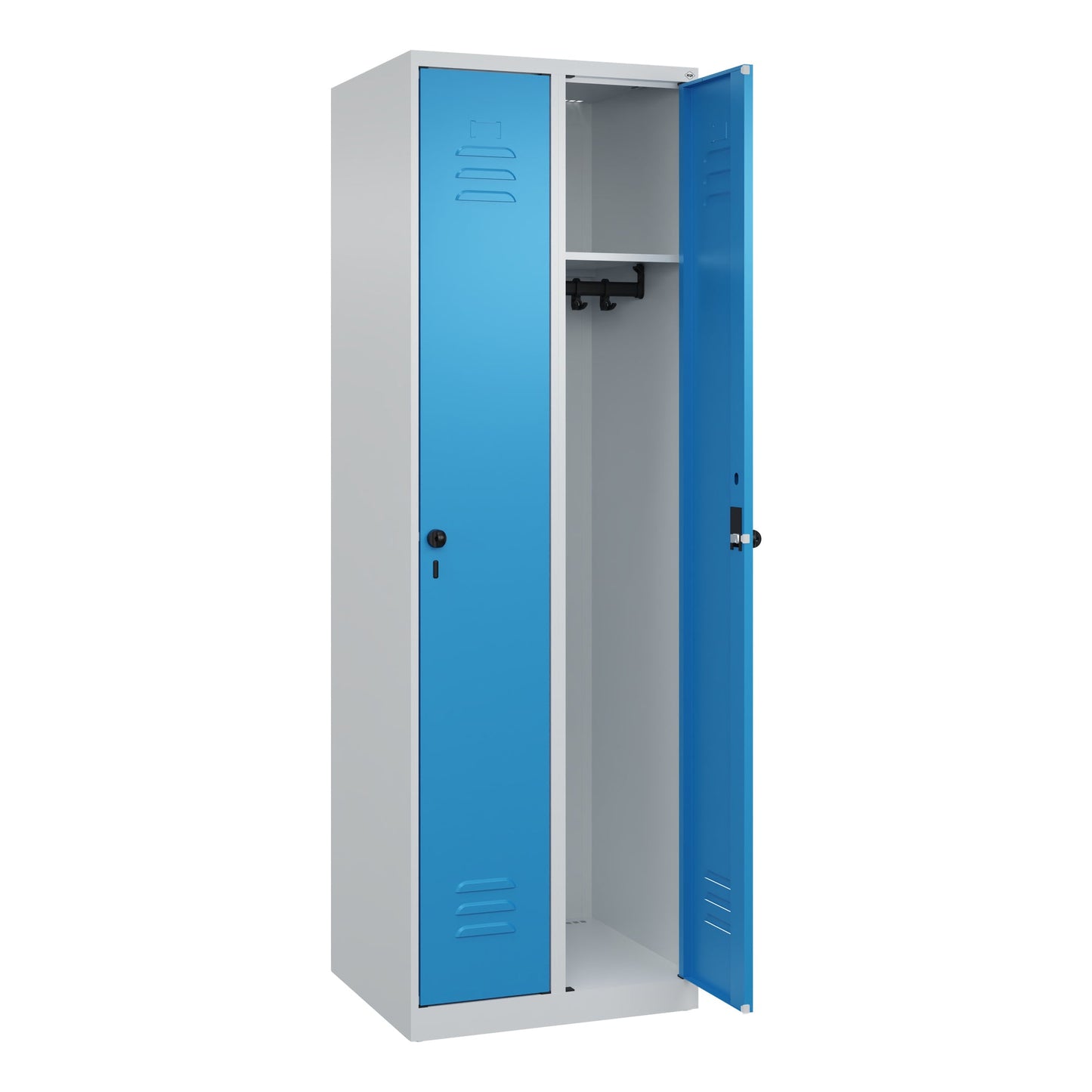 C+P Kleiderspind Classic PLUS 600 x 1.850 x 500 mm (B x H x T) 2 Abteile Stahl Farbe der Front: lichtbalu Farbe des Korpus: lichtgrau