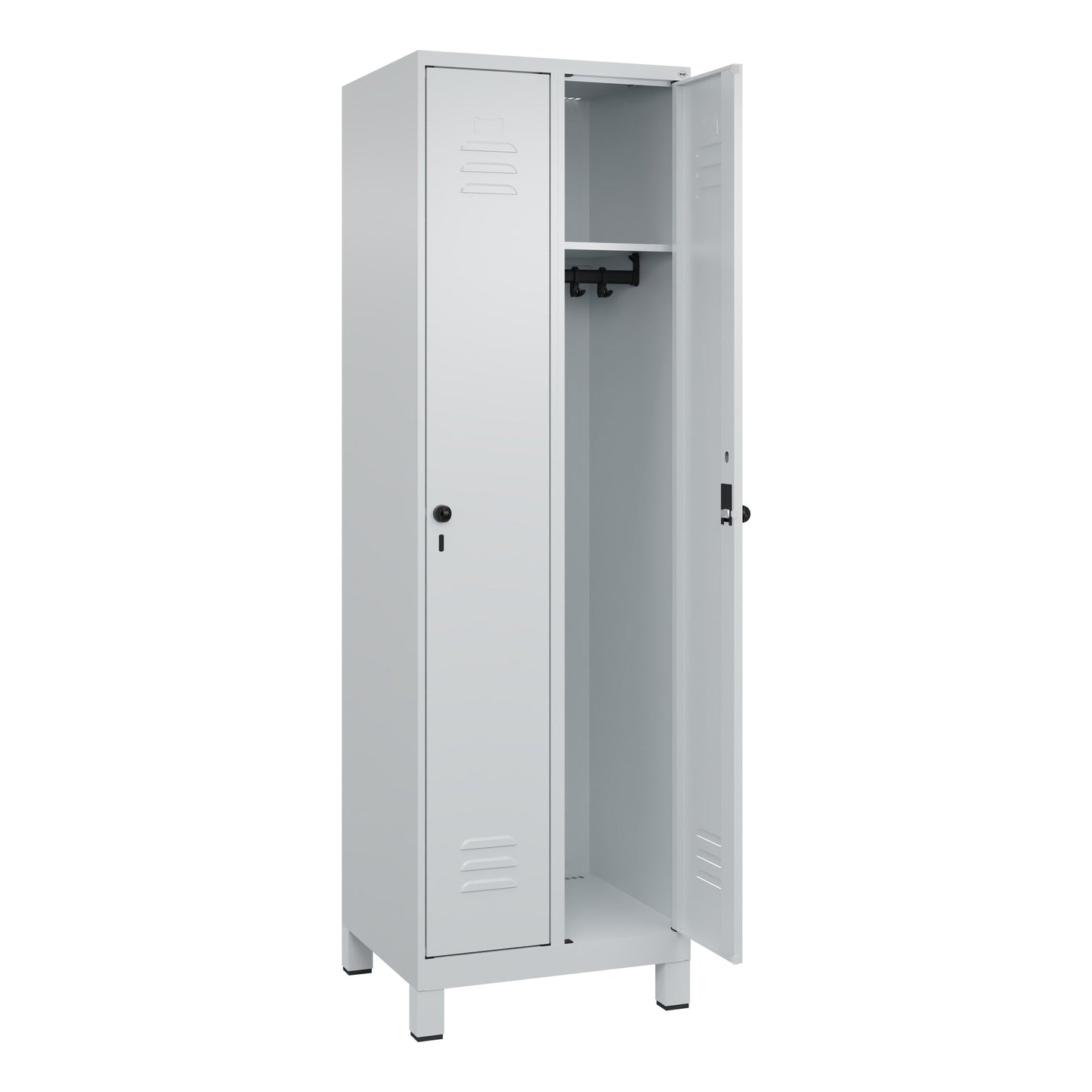 C+P Kleiderspind Classic PLUS 600 x 1.950 x 500 mm (B x H x T) 2 Abteile Stahl Farbe der Front: lichtgrau Farbe des Korpus: lichtgrau