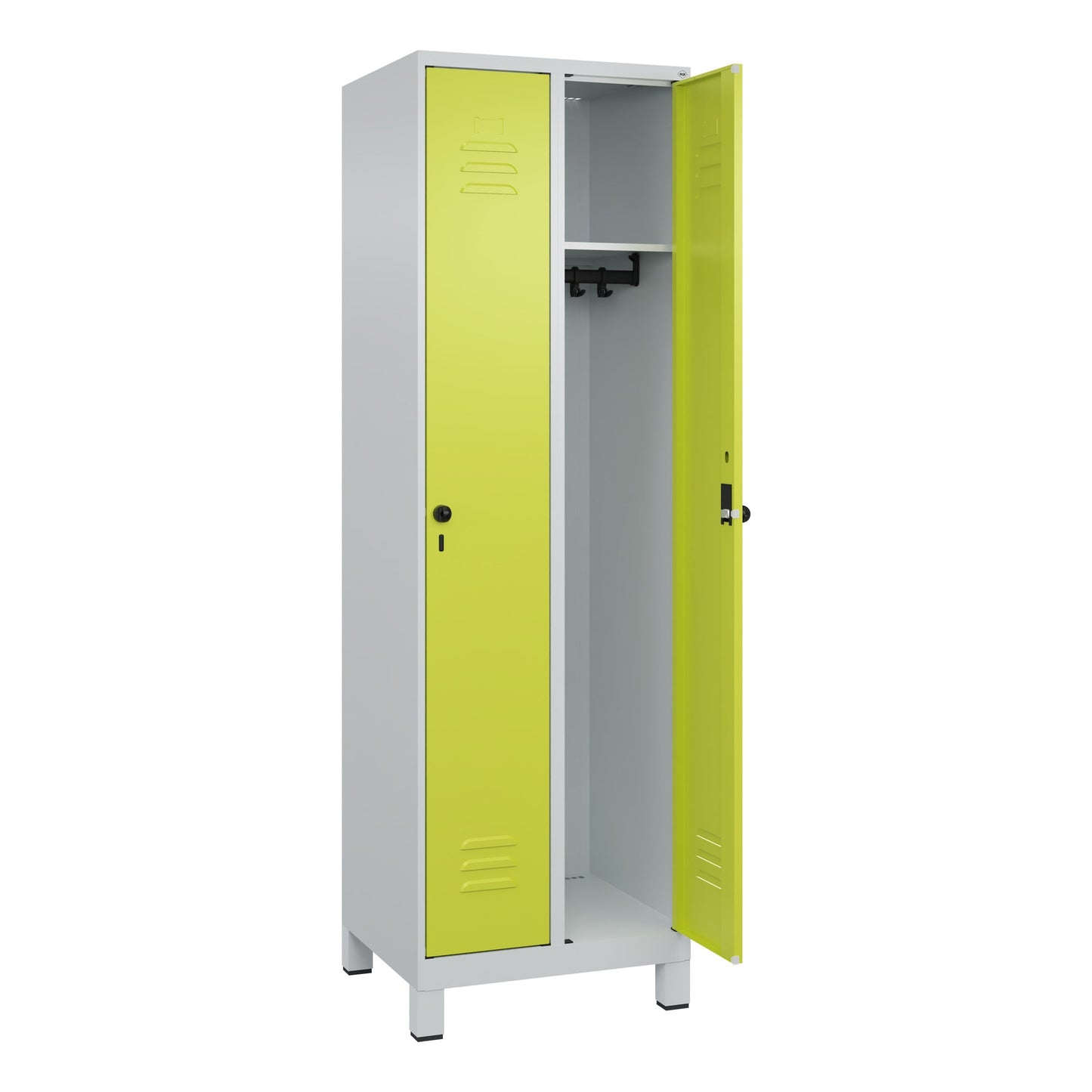 C+P Kleiderspind Classic PLUS 600 x 1.950 x 500 mm (B x H x T) 2 Abteile Stahl Farbe der Front: clowngrün Farbe des Korpus: lichtgrau