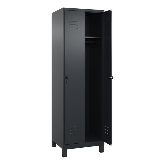 C+P Kleiderspind Classic PLUS 600 x 1.950 x 500 mm (B x H x T) 2 Abteile Stahl Farbe der Front: schwarzgrau Farbe des Korpus: schwarzgrau