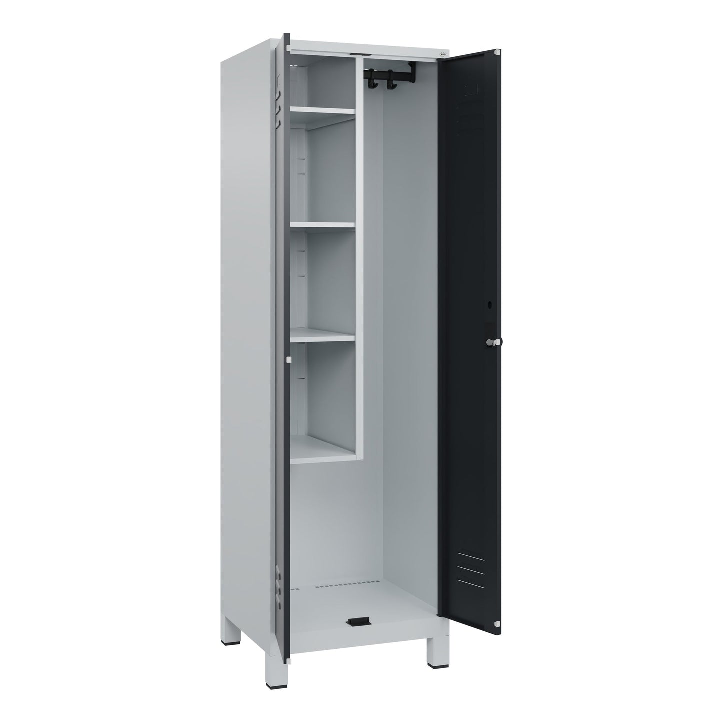 C+P Putzmittelschrank Classic PLUS 600 x 1.950 x 500 mm (B x H x T) Stahl Farbe der Front: schwarzgrau Farbe des Korpus: lichtgrau