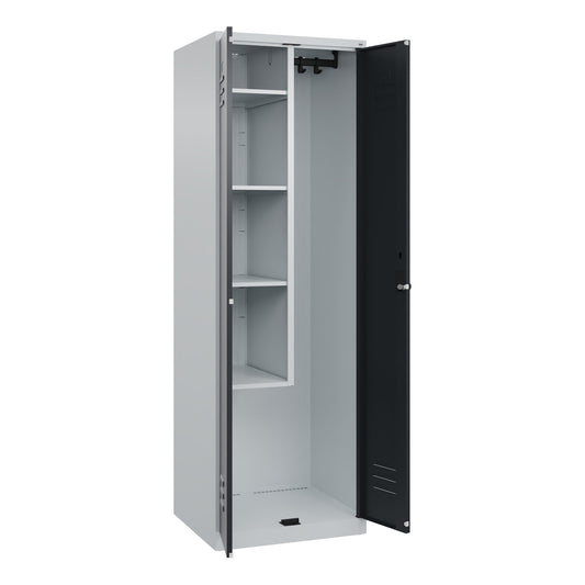 C+P Putzmittelschrank Classic PLUS 600 x 1.850 x 500 mm (B x H x T) Stahl Farbe der Front: schwarzgrau Farbe des Korpus: lichtgrau