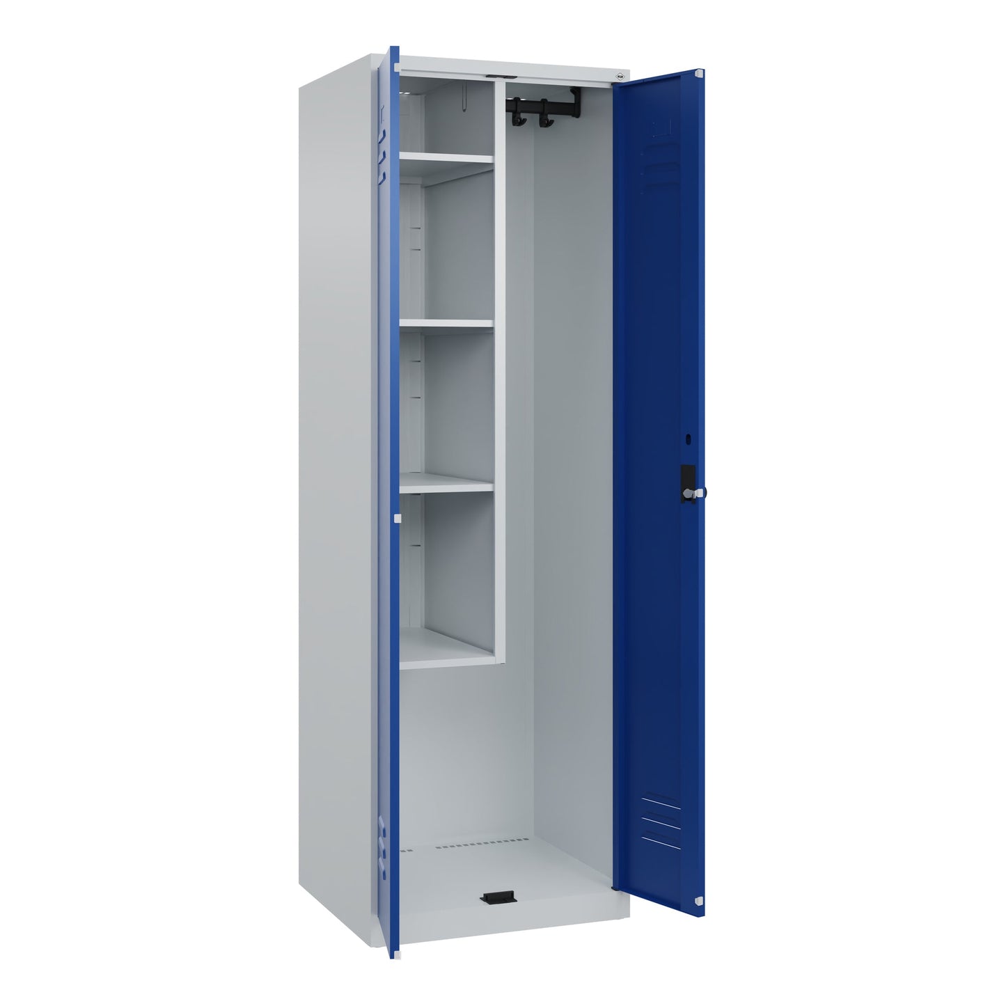 C+P Putzmittelschrank Classic PLUS 600 x 1.850 x 500 mm (B x H x T) Stahl Farbe der Front: enzianblau Farbe des Korpus: lichtgrau