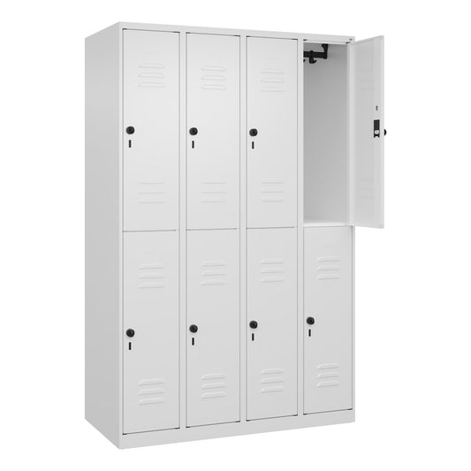 C+P Kleiderspind Classic PLUS 1.200 x 1.850 x 500 mm (B x H x T) 4 Abteile Stahl Farbe der Front: verkehrsweiß Farbe des Korpus: verkehrsweiß