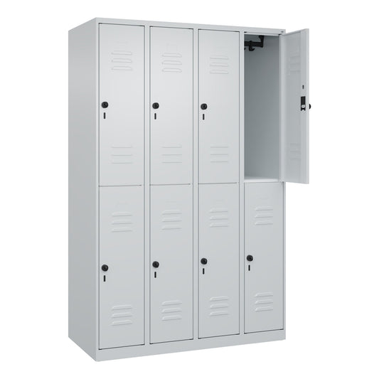 C+P Kleiderspind Classic PLUS 1.200 x 1.850 x 500 mm (B x H x T) 4 Abteile Stahl Farbe der Front: lichtgrau Farbe des Korpus: lichtgrau