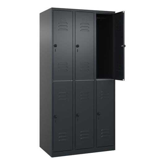 C+P Kleiderspind Classic PLUS 900 x 1.850 x 500 mm (B x H x T) 3 Abteile Stahl Farbe der Front: schwarzgrau Farbe des Korpus: schwarzgrau