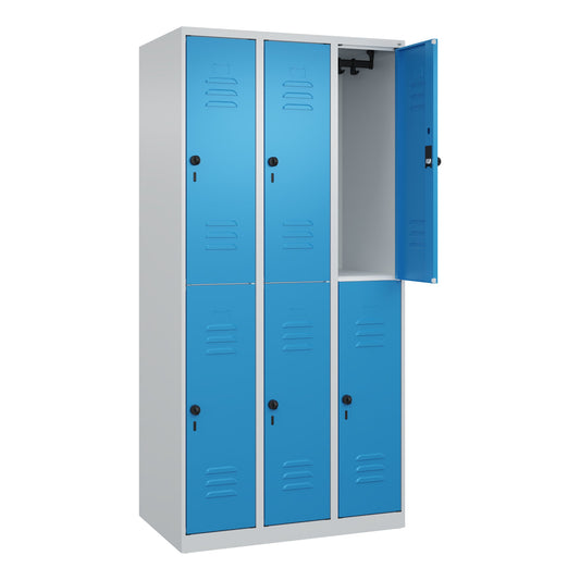 C+P Kleiderspind Classic PLUS 900 x 1.850 x 500 mm (B x H x T) 3 Abteile Stahl Farbe der Front: lichtblau Farbe des Korpus: lichtgrau