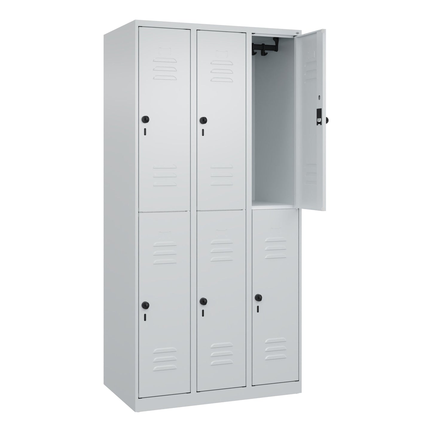 C+P Kleiderspind Classic PLUS 900 x 1.850 x 500 mm (B x H x T) 3 Abteile Stahl Farbe der Front: lichtgrau Farbe des Korpus: lichtgrau