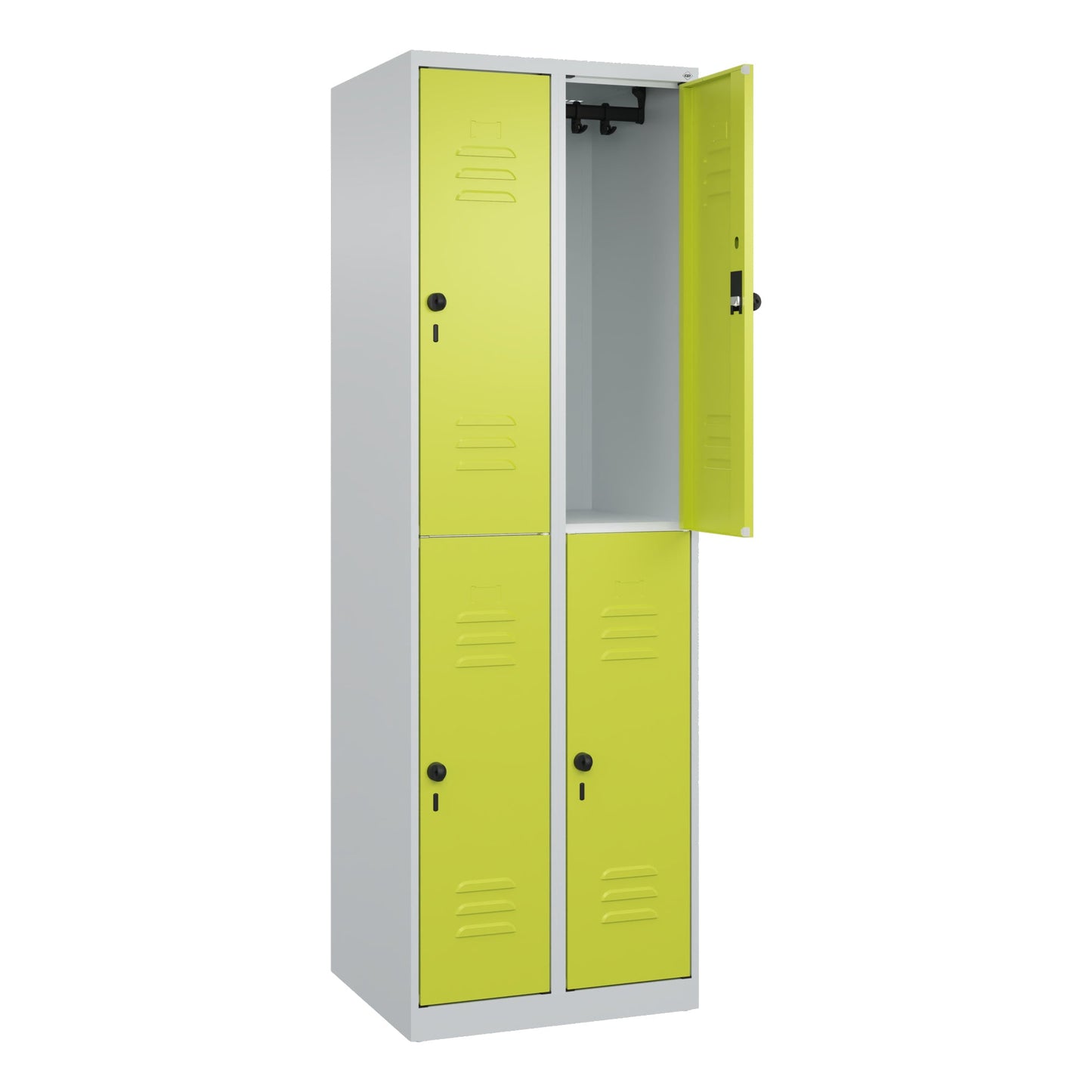 C+P Kleiderspind Classic PLUS 600 x 1.850 x 500 mm (B x H x T) 2 Abteile Stahl Farbe der Front: clowngrün Farbe des Korpus: lichtgrau