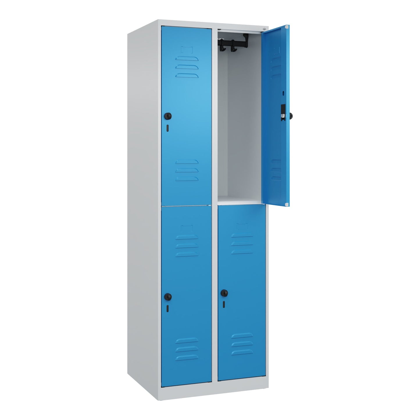 C+P Kleiderspind Classic PLUS 600 x 1.850 x 500 mm (B x H x T) 2 Abteile Stahl Farbe der Front: lichtblau Farbe des Korpus: lichtgrau