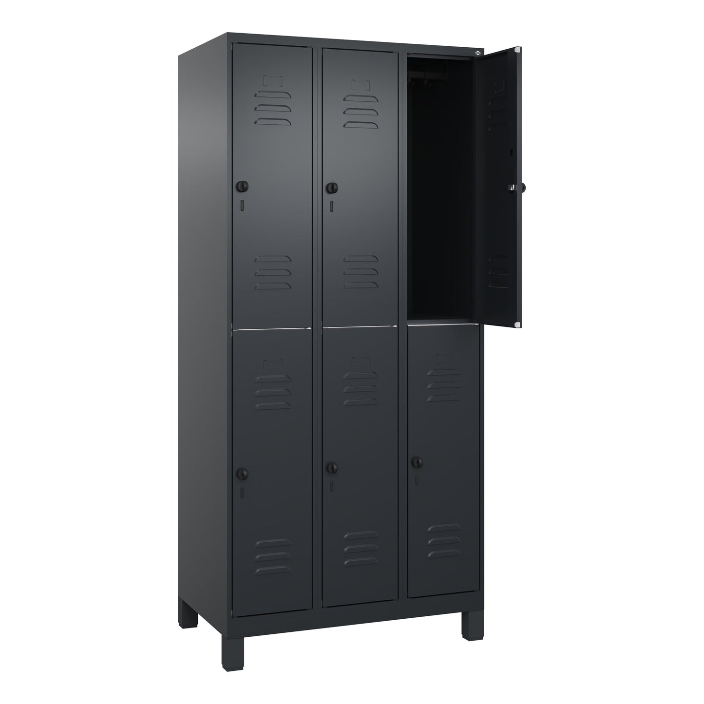 C+P Kleiderspind Classic PLUS 900 x 1.950 x 500 mm (B x H x T) 3 Abteile Stahl Farbe der Front: schwarzgrau Farbe des Korpus: schwarzgrau