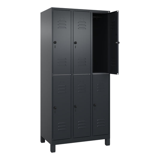 C+P Kleiderspind Classic PLUS 900 x 1.950 x 500 mm (B x H x T) 3 Abteile Stahl Farbe der Front: schwarzgrau Farbe des Korpus: schwarzgrau