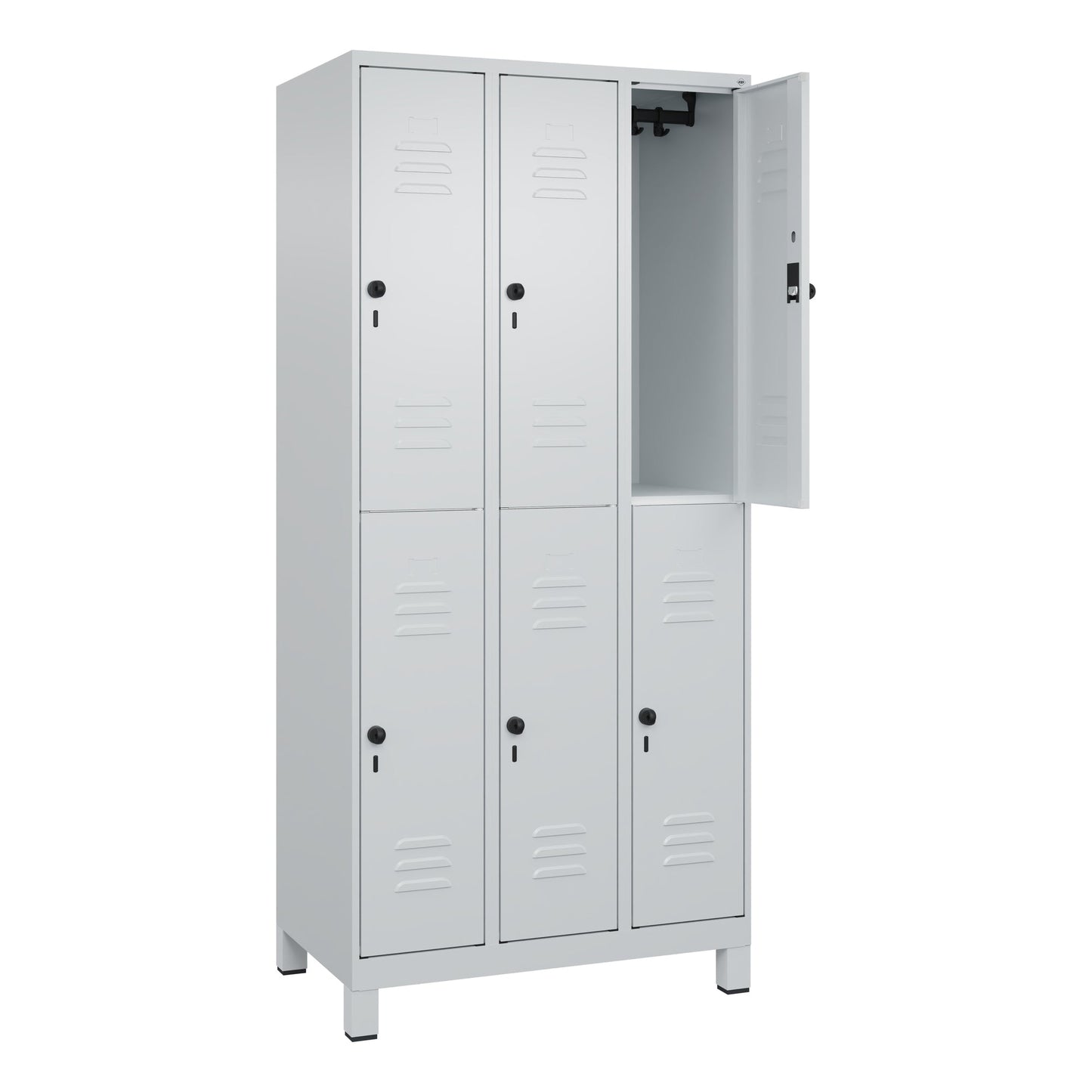 C+P Kleiderspind Classic PLUS 900 x 1.950 x 500 mm (B x H x T) 3 Abteile Stahl Farbe der Front: lichtgrau Farbe des Korpus: lichtgrau