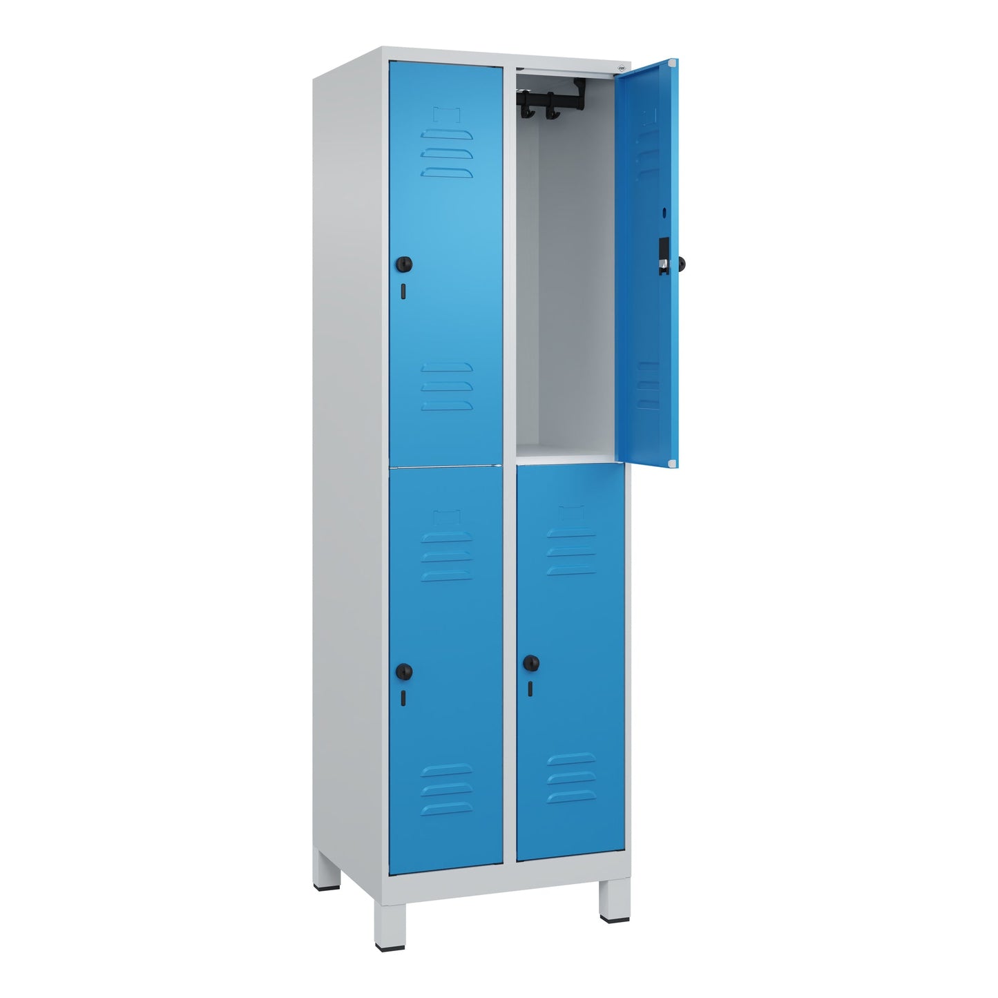 C+P Kleiderspind Classic PLUS 600 x 1.950 x 500 mm (B x H x T) 2 Abteile Stahl Farbe der Front: lichtblau Farbe des Korpus: lichtgrau