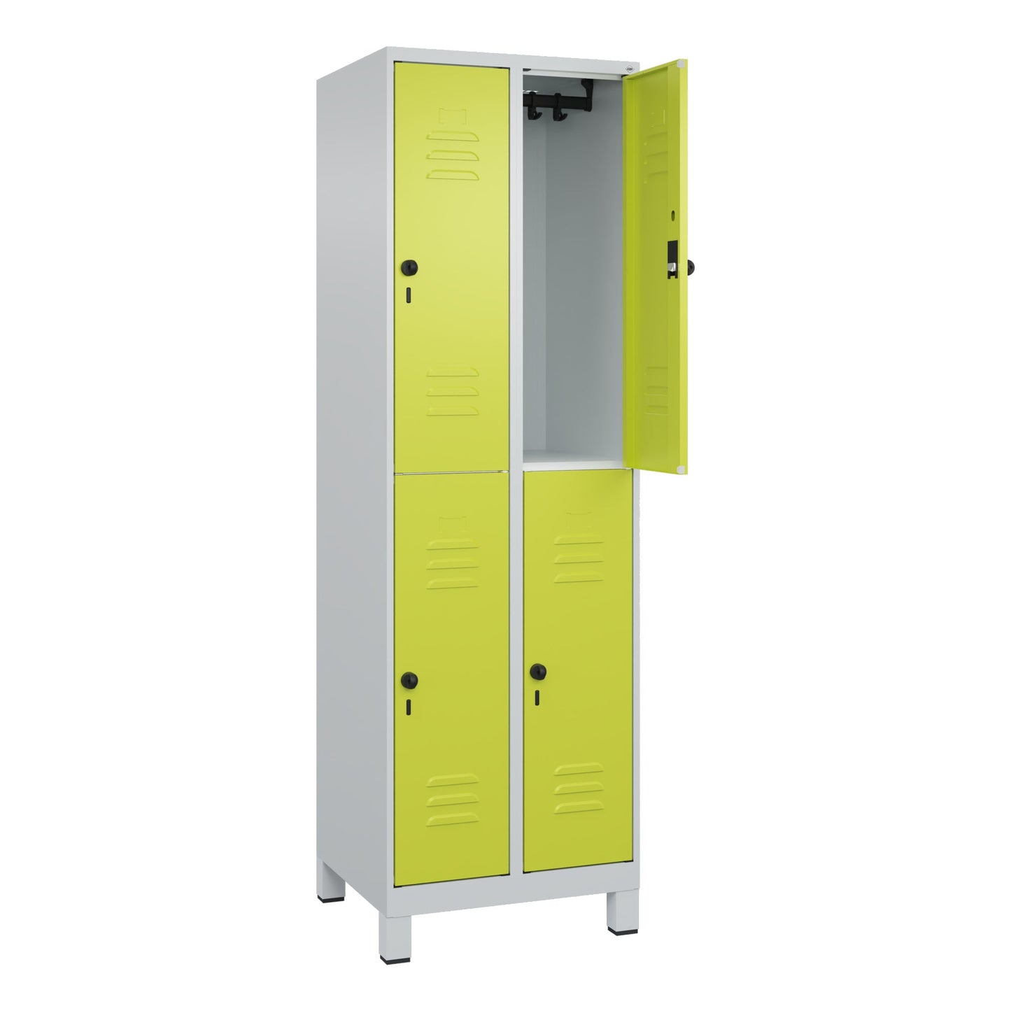 C+P Kleiderspind Classic PLUS 600 x 1.950 x 500 mm (B x H x T) 2 Abteile Stahl Farbe der Front: clowngrün Farbe des Korpus: lichtgrau