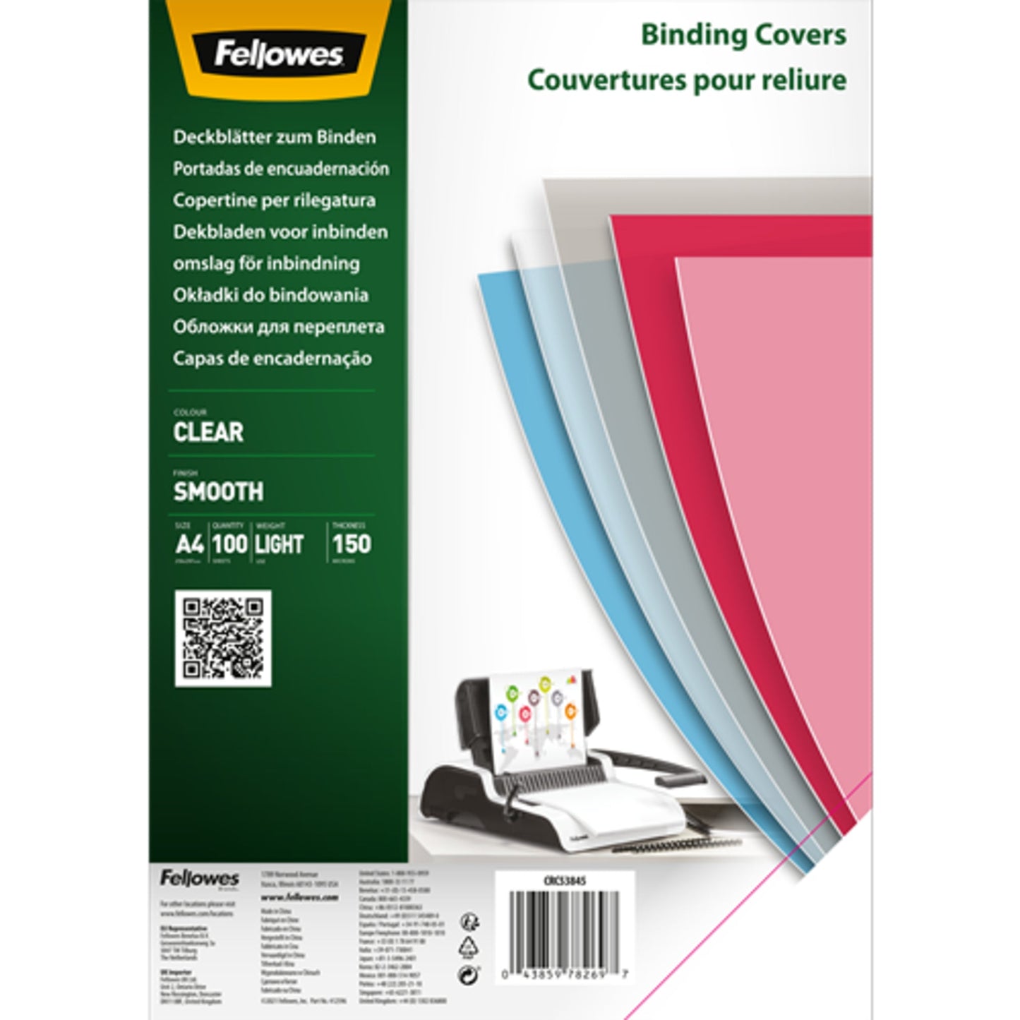 Fellowes® Deckblattfolie DIN A4 150µm PET transparent 100 St./Pack.