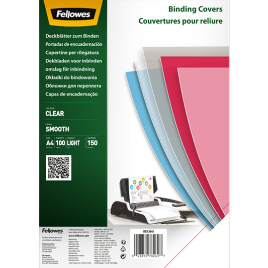 Fellowes® Deckblattfolie DIN A4 150µm PET transparent 100 St./Pack.