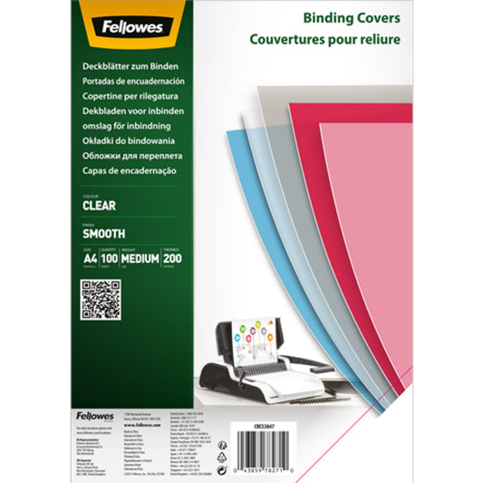 Fellowes® Deckblattfolie DIN A4 200µm PET transparent 100 St./Pack.