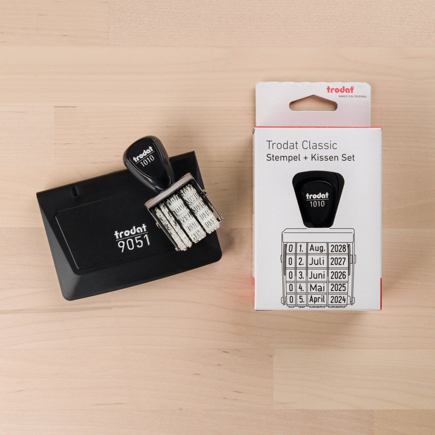trodat® Datumstempel Classic 1010 + Kissen Set 26 x 4 mm (B x H) Monat in Buchstaben inkl. schwarzes Stempelkissen 9051 Metall/Kunststoff