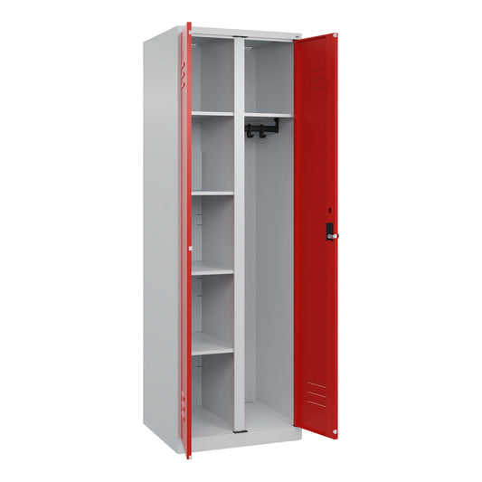 C+P Garderobenschrank Classic PLUS 600 x 1.850 x 500 mm (B x H x T) Stahl Farbe der Front: verkehrsrot Farbe des Korpus: lichtgrau