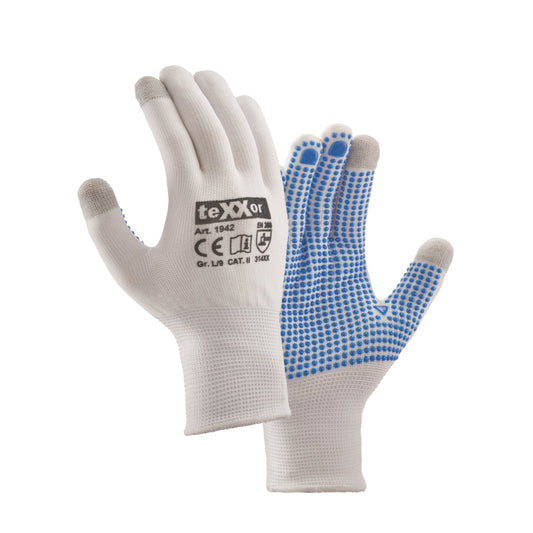 teXXor® Arbeitshandschuhe TOUCH 7 Nylon/Elasthan/Kupfer weiß/blau