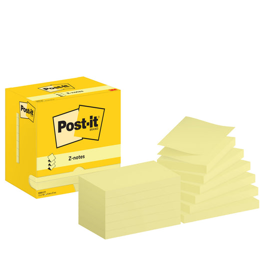 Post-it® Haftnotiz Z-Notes 127 x 76 mm (B x H) gelb 100 Bl./Block 12 Block/Pack.