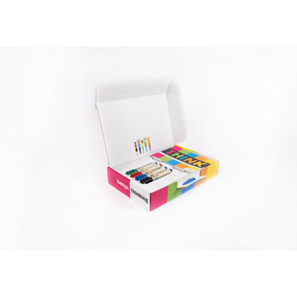 Playroom Starterset THINK FLIP 1 x Satz THINK-Workshopkarten (35 gedruckte Karten), 4 x EcoLine edding Marker (rot, blau, grün, schwarz), 4 x Haftnotizenpackungen