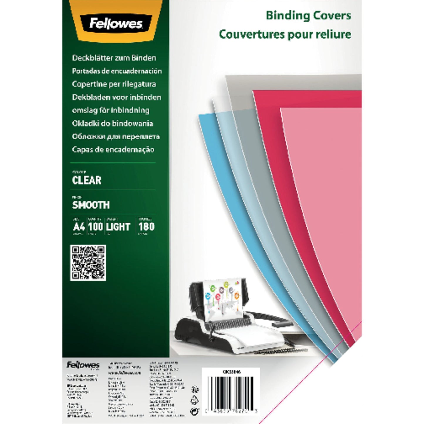 Fellowes® Deckblattfolie DIN A4 180µm PET transparent 100 St./Pack.