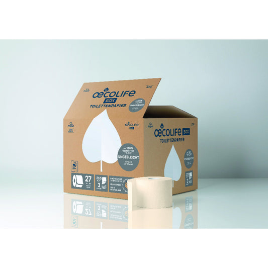 oecolife Toilettenpapier 3-lagig naturbeige 250 Bl./Rl. 27 Rl./Pack.