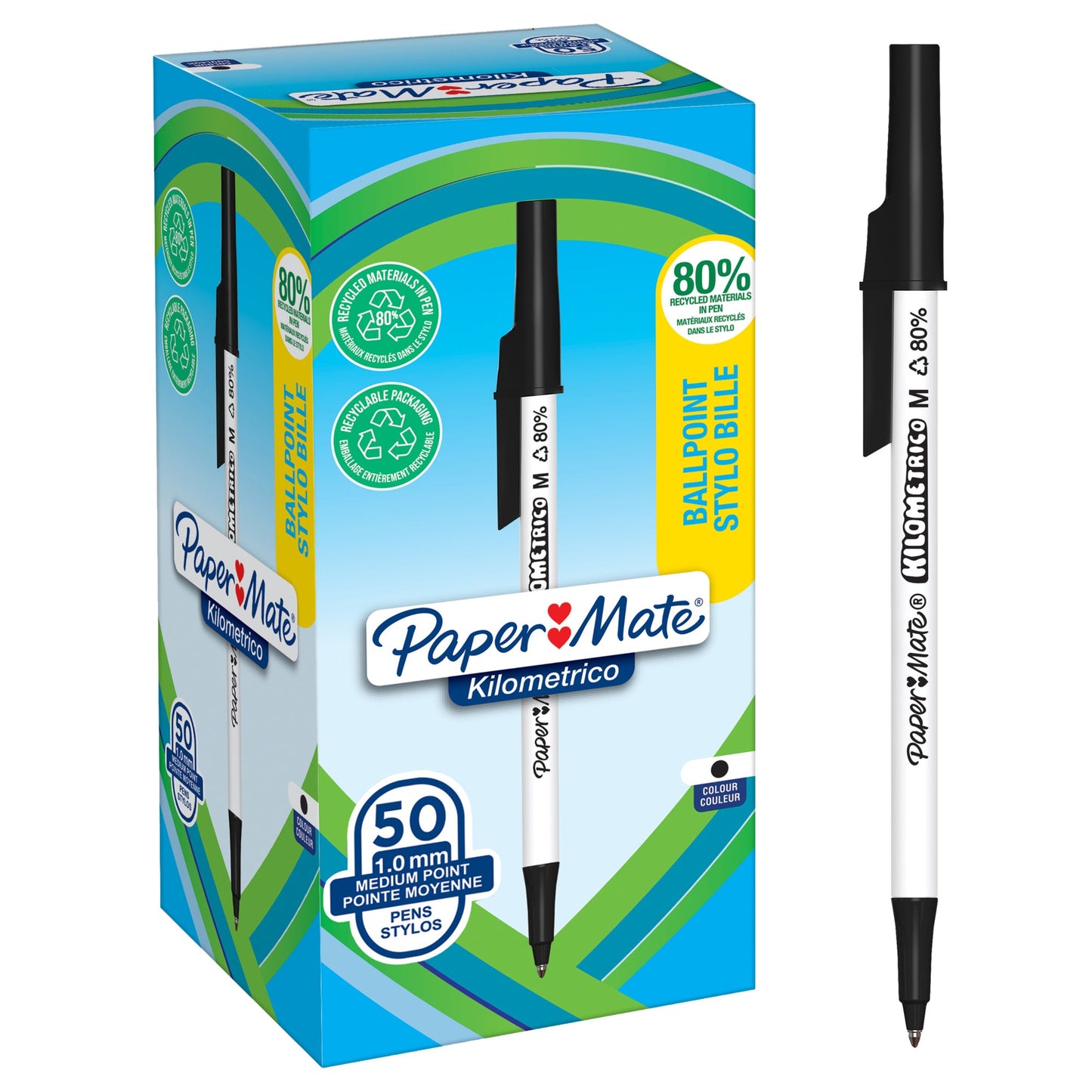 Paper Mate Kugelschreiber Kilometrico 1mm M schwarz Mine nicht auswechselbar Schaftfarbe: weiß 50 St./Pack.