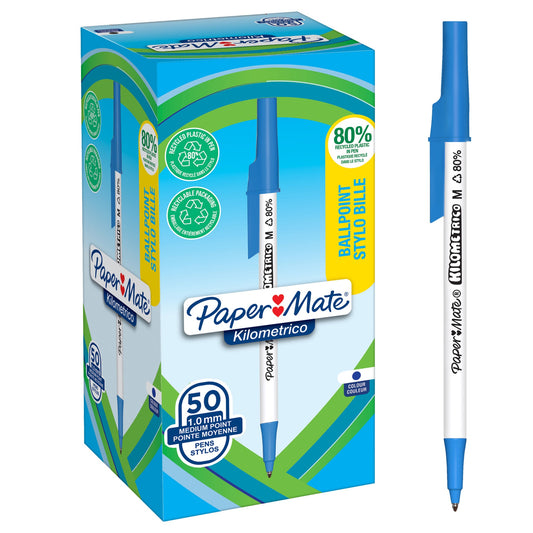 Paper Mate Kugelschreiber Kilometrico 1mm M blau Mine nicht auswechselbar Schaftfarbe: weiß 50 St./Pack.