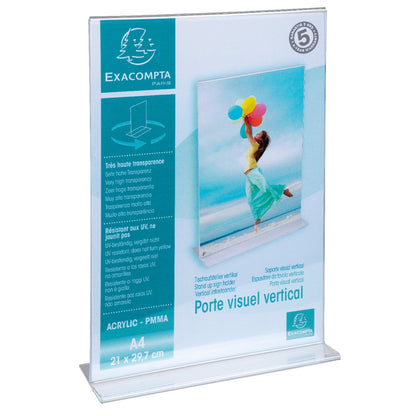 Exacompta Tischaufsteller Office Exacryl 21 x 30,2 x 6 cm (B x H x T) DIN A4 beidseitig verwendbar Acryl kristall