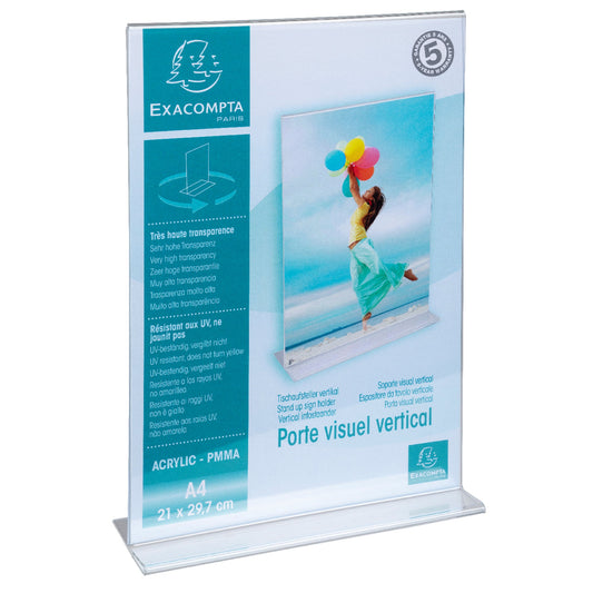 Exacompta Tischaufsteller Office Exacryl 21 x 30,2 x 6 cm (B x H x T) DIN A4 beidseitig verwendbar Acryl kristall