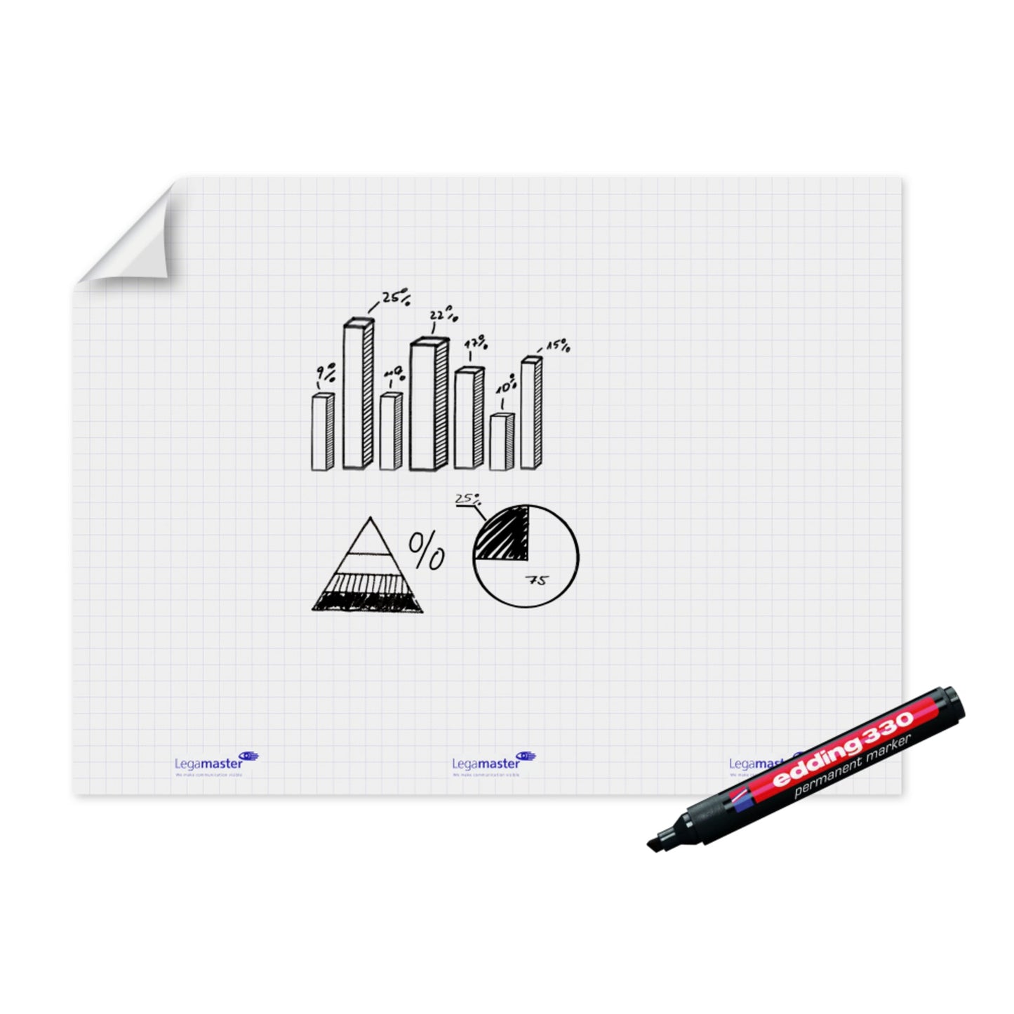 Legamaster Flipchartfolie Magic-Chart Flipchart XL 120 x 90 cm (B x H) 50µm selbsthaftend inkl. 1 Marker Polypropylen weiß 15 Bl./Pack.