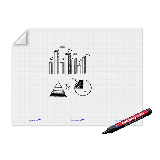 Legamaster Flipchartfolie Magic-Chart Flipchart XL 120 x 90 cm (B x H) 50µm selbsthaftend inkl. 1 Marker Polypropylen weiß 15 Bl./Pack.
