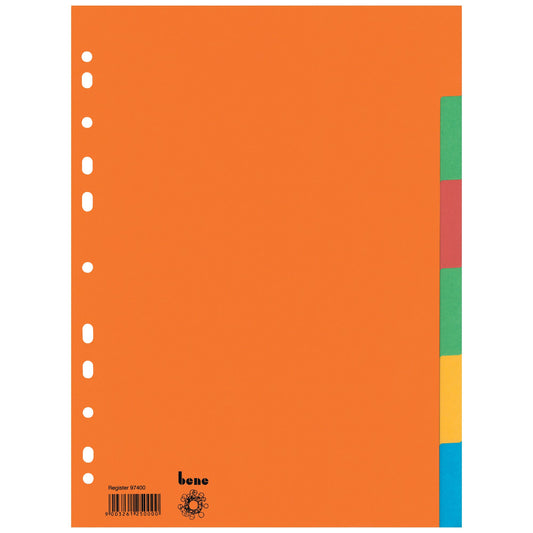 Bene Ordnerregister DIN A4 blanko 100 % Recyclingkarton mehrfarbig 6 Registerblätter