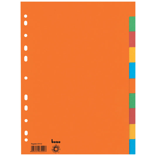 Bene Ordnerregister DIN A4 blanko 100 % Recyclingkarton mehrfarbig 10 Registerblätter