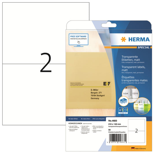 HERMA Folienetikett SPECIAL 210 x 148 mm (B x H) transparent 50 Etik./Pack.