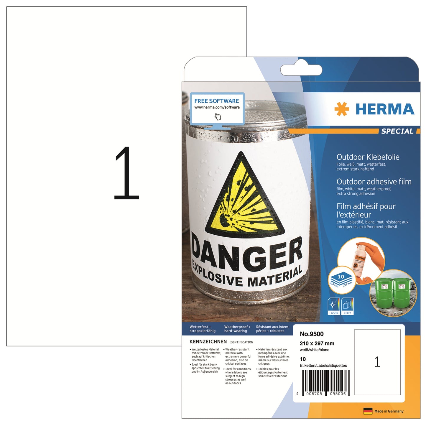 HERMA Folienetikett SPECIAL 210 x 297 mm (B x H) weiß 10 Etik./Pack.