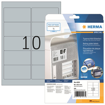 HERMA Typenschildetikett 96 x 50,8 mm (B x H) silber 250 Etik./Pack.