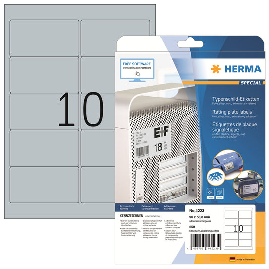 HERMA Typenschildetikett 96 x 50,8 mm (B x H) silber 250 Etik./Pack.