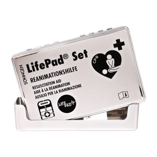 SÖHNGEN® Reanimationshilfe LifePad® je 1 x LifePad®, SÖHNGEN Beatmungstuch, Kleiderschere, Aufbewahrungskoffer Kunststoff chrome, Wandhalterung, 4 x Handschuhe Vinyl groß