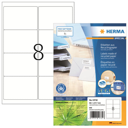 HERMA Universaletikett Recycling 99,1 x 67,7 mm (B x H) nicht wieder ablösbar Papier, 100 % recycelt naturweiß 640 Etik./Pack.