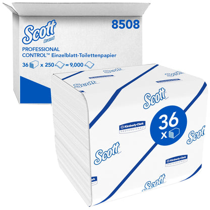 Scott® Toilettenpapier ControlT 2-lagig Interfold-Falz / W-Falz weiß 250 Bl./Rl. 36 Rl./Pack.